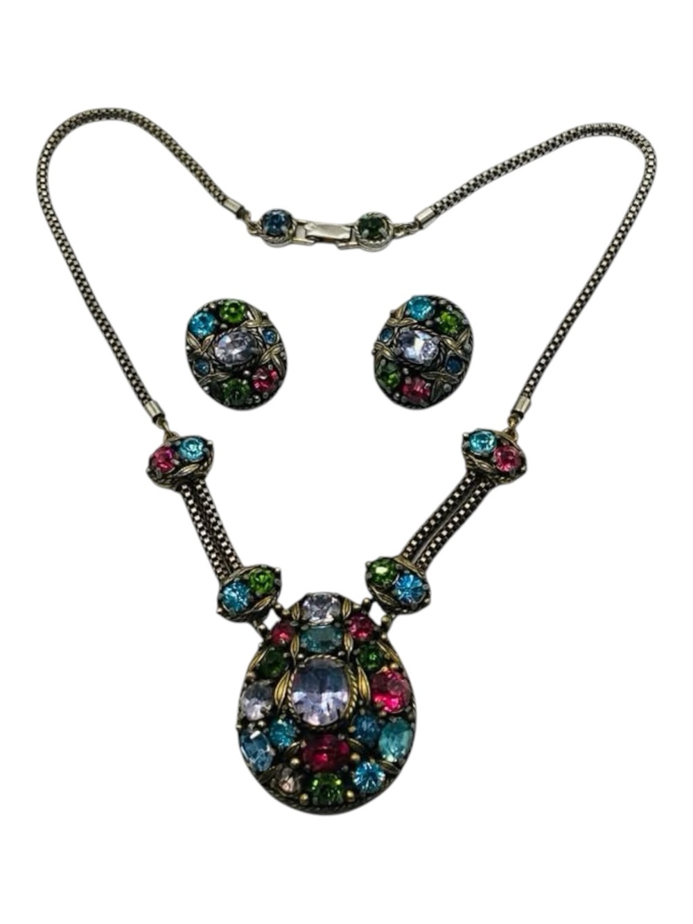 Vintage Hollycraft Pastel Rhinestone Necklace Earring Set